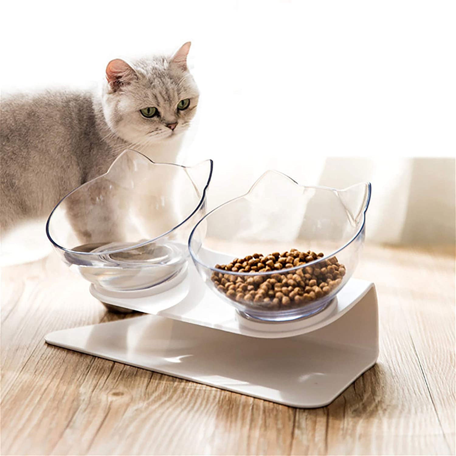 Non Slip Double Cat Bowl With Raised Stand Pet Food Cat Feeder Protect Cervical Vertebra Dog Bowl Transparent Pet Products - Premium 0 from My Needy Pets - Just $4.65! Shop now at My Needy Pets