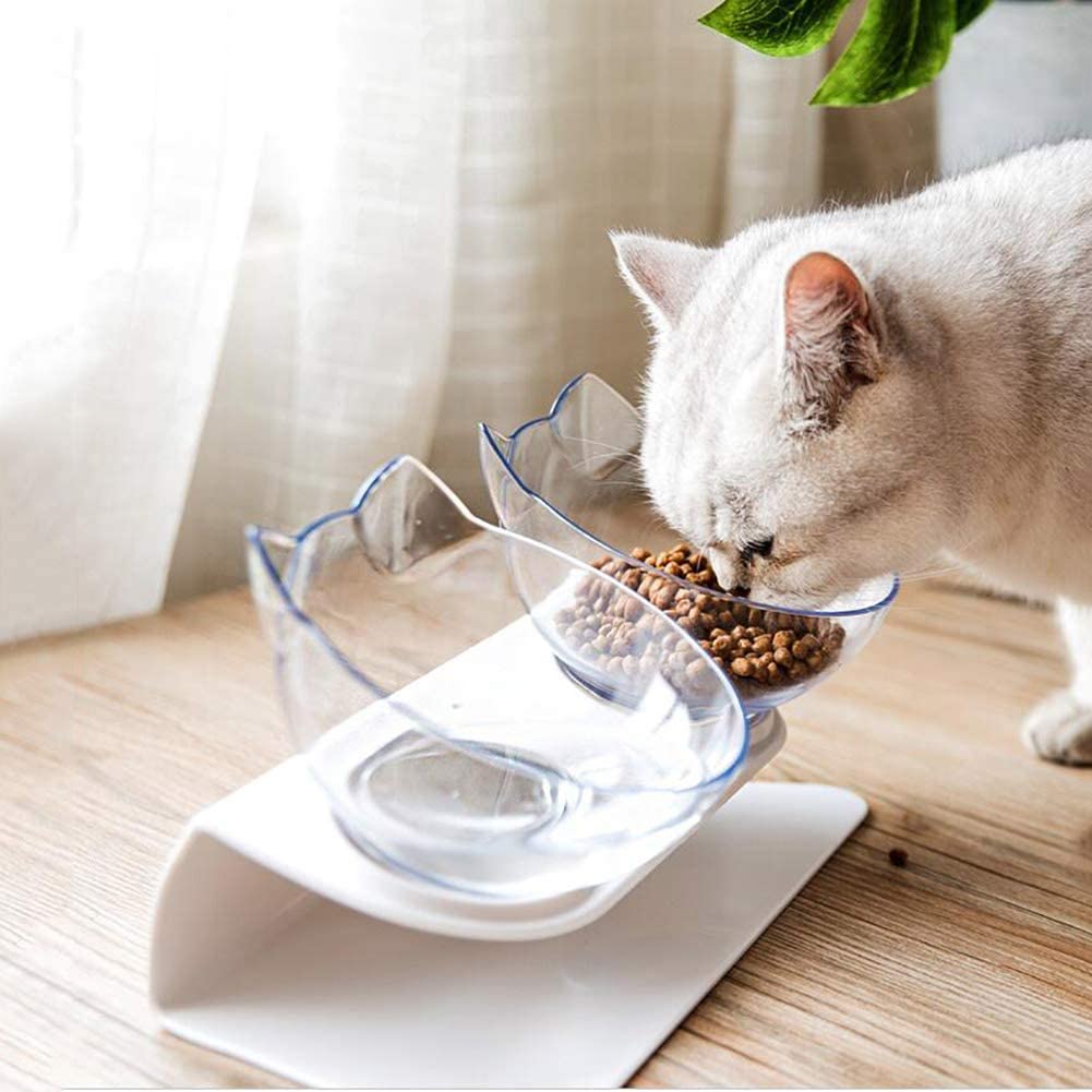 Non Slip Double Cat Bowl With Raised Stand Pet Food Cat Feeder Protect Cervical Vertebra Dog Bowl Transparent Pet Products - Premium 0 from My Needy Pets - Just $4.65! Shop now at My Needy Pets