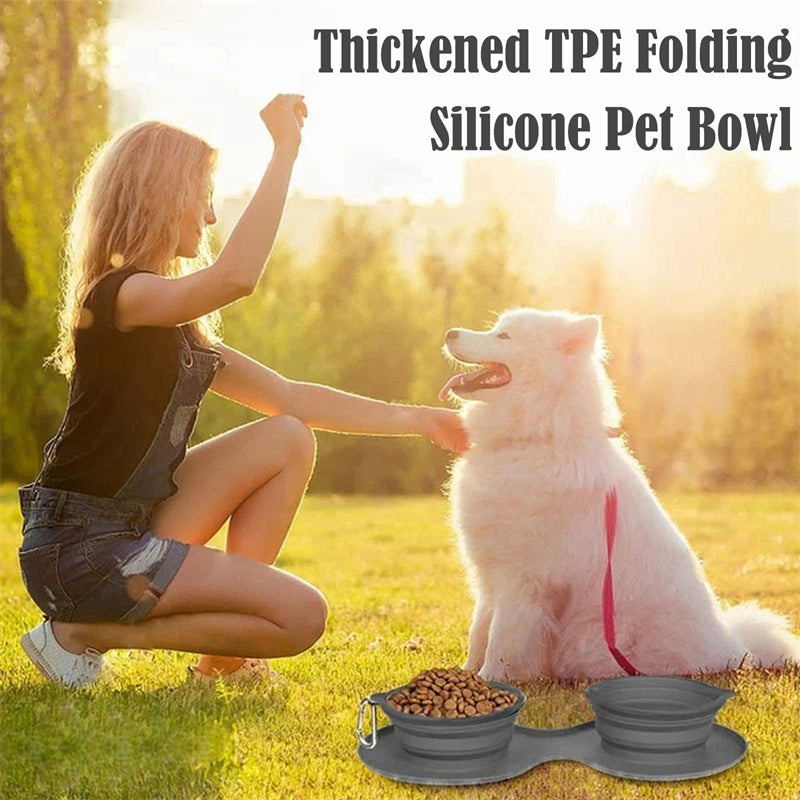 Rubber Foldable Double Bowl Pet Feeding Bowl Pets Supplies Dog Cat Bowls - Premium 0 from My Needy Pets - Just $8.28! Shop now at My Needy Pets