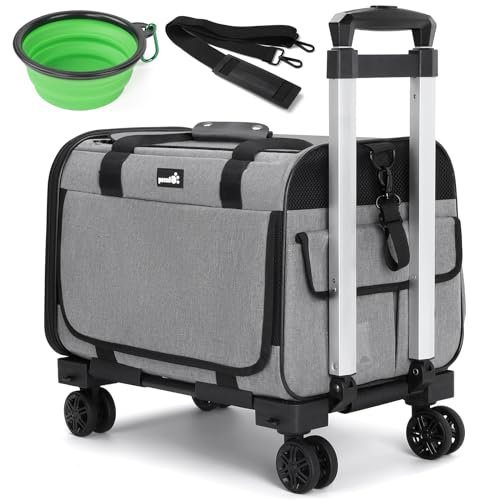 Pecute Dog Carrier with Wheels Airline Approved, Cat Dog Travel Carrier with Sunshade, Retractable Aluminum Alloy Tie Rod und Silent Wheel, Pet Carrier Collapsible for Cats Puppies(18"L x 12"W x 13"H) - Premium Pet Supplies from pecute - Just $39.99! Shop now at My Needy Pets