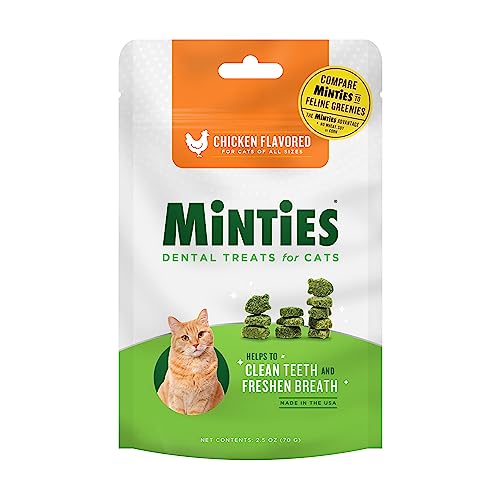 Minties Dental Treats for Cats, (Chicken/Salmon) Flavored Treats for Cats, Freshens Breath and Controls Tartar, 2.5oz - Premium Pet Supplies from Minties - Just $2.37! Shop now at My Needy Pets