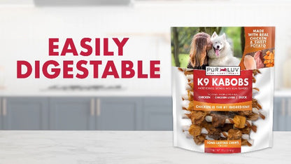 Pur Luv K9 Kabob Dog Treats, Made with Real Chicken, Duck and Sweet Potato, Healthy, Easily Digestible, Long Lasting, and High Protein, 12 oz - Premium Pet Supplies from PurLuv - Just $8.75! Shop now at My Needy Pets