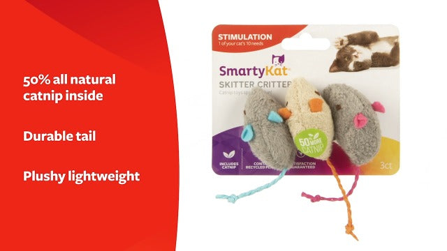 SmartyKat (3 Count) Skitter Critters Catnip Cat Toys - Gray/Cream, 3 Count - Premium Pet Supplies from SmartyKat® - Just $2.08! Shop now at My Needy Pets