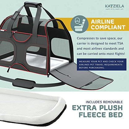 Katziela Pet Carrier - Airline Approved - TSA Approved Pet Carrier for Small Dogs and Cats - Soft FAA Travel Airplane Dog Carrier Luggage (Black/Red) - Premium Pet Supplies from Katziela - Just $149.99! Shop now at My Needy Pets