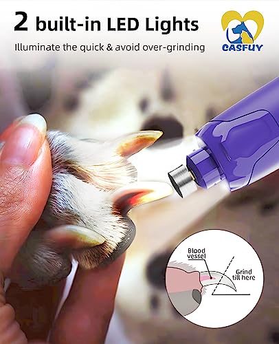 Casfuy Dog Nail Grinder Quiet - (45db) 6-Speed Pet Nail Grinder with 2 LED Lights for Large Medium Small Puppy Dogs/Cats, Professional 3 Ports Rechargeable Electric Dog Nail Trimmer with Dust Cap (P) - Premium Pet Supplies from casfuy - Just $25.49! Shop now at My Needy Pets