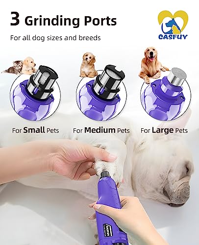 Casfuy Dog Nail Grinder Quiet - (45db) 6-Speed Pet Nail Grinder with 2 LED Lights for Large Medium Small Puppy Dogs/Cats, Professional 3 Ports Rechargeable Electric Dog Nail Trimmer with Dust Cap (P) - Premium Pet Supplies from casfuy - Just $25.49! Shop now at My Needy Pets