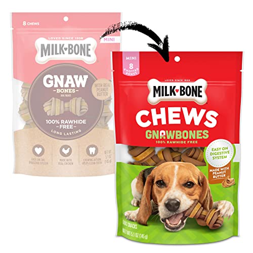 Milk-Bone Chews GnawBones Rawhide Free Dog Treats, Peanut Butter & Chicken, 8 Long Lasting Mini Knotted Bones (Pack of 4) - Premium Pet Supplies from Milk-BoneDogTreats - Just $20.86! Shop now at My Needy Pets