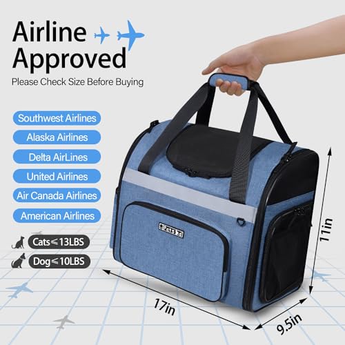 Petskd Pet Backpack Carrier 17x11x9.5 Alaska Airline Approved for 1-15 LBS Small Cats and Dogs(Blue) - Premium Pet Supplies from Petskd - Just $49.99! Shop now at My Needy Pets