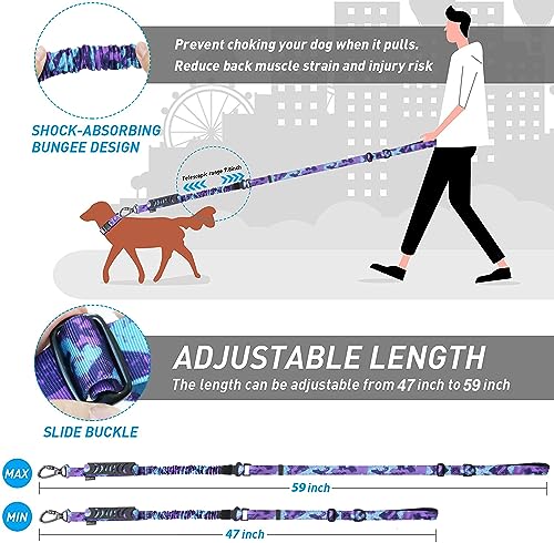 Hotsky Tactical Dog Leash Heavy Duty for Medium Large Dogs, 4-6Ft Strong Bungee Shock Absorbing Dog Leash, Padded Double Handle Military Dog Leashes with Car Seatbelt for Training, Purple Camo - Premium Pet Supplies from Hotsky - Just $9.99! Shop now at My Needy Pets