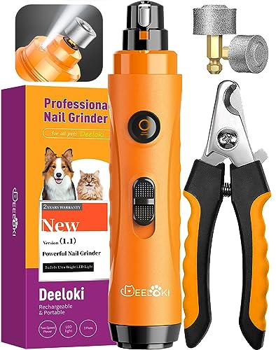 DEELOKI Dog Nail Grinder with LED Light Upgraded 2 Speeds Painless Pet Dog Nail Trimmers and Clipper Super Quiet Best Cat Dog Nail Clipper Kit for Large Small Dogs Pets Cats Breed Paws Quick Grooming - Premium Pet Supplies from DEELOKI - Just $16.99! Shop now at My Needy Pets