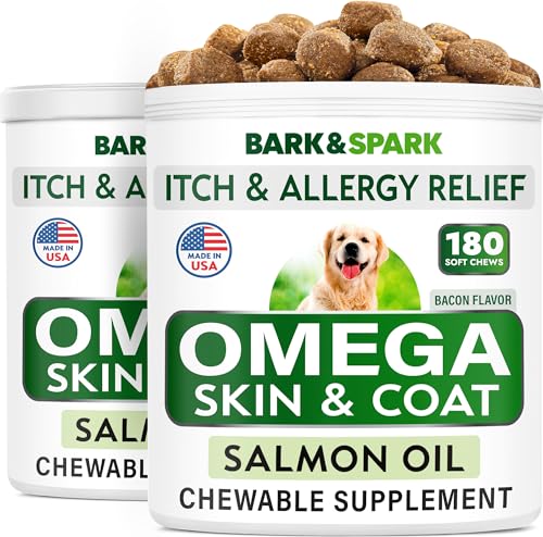 BARK&SPARK Omega 3 for Dogs - 360 Fish Oil Treats for Dog Shedding, Skin Allergy, Itch Relief, Hot Spots Treatment - Joint Health - Skin and Coat Supplement - EPA & DHA Fatty Acids - Salmon Oil -Bacon - Premium Pet Supplies from BARKSPARK - Just $39.98! Shop now at My Needy Pets