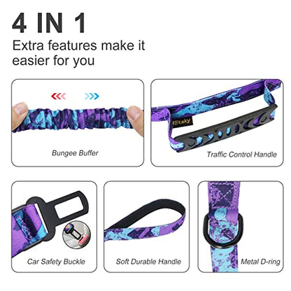 Hotsky Tactical Dog Leash Heavy Duty for Medium Large Dogs, 4-6Ft Strong Bungee Shock Absorbing Dog Leash, Padded Double Handle Military Dog Leashes with Car Seatbelt for Training, Purple Camo - Premium Pet Supplies from Hotsky - Just $9.99! Shop now at My Needy Pets