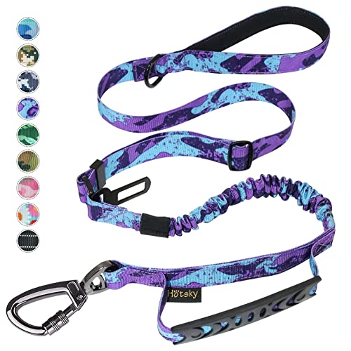 Hotsky Tactical Dog Leash Heavy Duty for Medium Large Dogs, 4-6Ft Strong Bungee Shock Absorbing Dog Leash, Padded Double Handle Military Dog Leashes with Car Seatbelt for Training, Purple Camo - Premium Pet Supplies from Hotsky - Just $9.99! Shop now at My Needy Pets