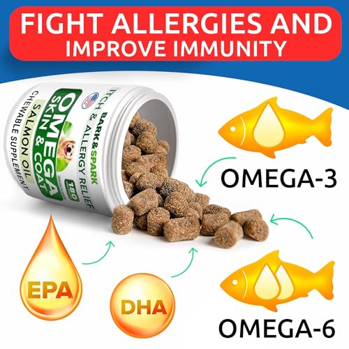 BARK&SPARK Omega 3 for Dogs - 360 Fish Oil Treats for Dog Shedding, Skin Allergy, Itch Relief, Hot Spots Treatment - Joint Health - Skin and Coat Supplement - EPA & DHA Fatty Acids - Salmon Oil -Bacon - Premium Pet Supplies from BARKSPARK - Just $39.98! Shop now at My Needy Pets