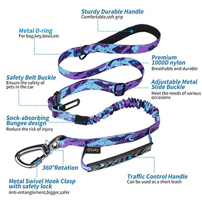 Hotsky Tactical Dog Leash Heavy Duty for Medium Large Dogs, 4-6Ft Strong Bungee Shock Absorbing Dog Leash, Padded Double Handle Military Dog Leashes with Car Seatbelt for Training, Purple Camo - Premium Pet Supplies from Hotsky - Just $9.99! Shop now at My Needy Pets