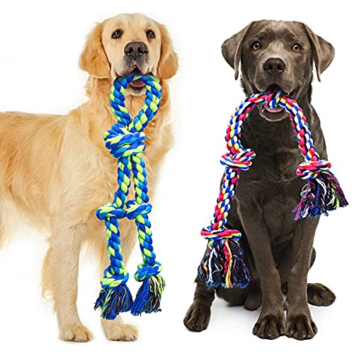 Heavy-Duty Rope Dog Toys for Large & Medium Chewers - 2 Pack, Tug of War, Teeth Cleaning, 100% Cotton - Premium Pet Supplies from Feeko - Just $16.99! Shop now at My Needy Pets