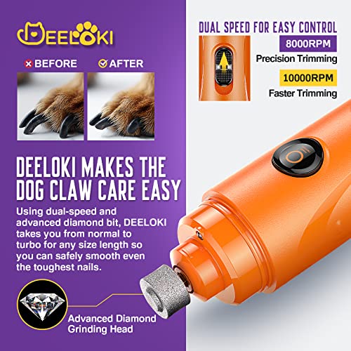 DEELOKI Dog Nail Grinder with LED Light Upgraded 2 Speeds Painless Pet Dog Nail Trimmers and Clipper Super Quiet Best Cat Dog Nail Clipper Kit for Large Small Dogs Pets Cats Breed Paws Quick Grooming - Premium Pet Supplies from DEELOKI - Just $16.99! Shop now at My Needy Pets