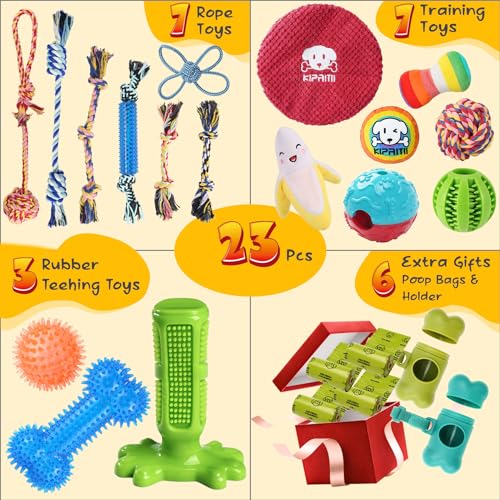 KIPRITII Dog Chew Toys for Puppy - 23 Pack Puppies Teething Chew Toys for Boredom, Pet Dog Toothbrush Chew Toys with Rope Toys, Treat Balls and Dog Squeaky Toy for Puppy and Small Dogs - Premium Pet Supplies from KIPRITII - Just $17.99! Shop now at My Needy Pets