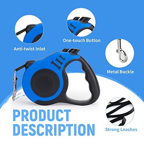 LIEVUIKEN Retractable Dog Leash Automatic Telescopic Tractor Dog Tape, Pet Tape 10/16 FT Durable and Convenient, with Non-Slip Handle, Suitable for Small and Medium-Sized Dogs Blue - Premium Pet Supplies from LIEVUIKEN - Just $5.95! Shop now at My Needy Pets