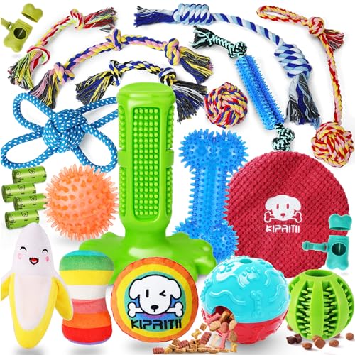 KIPRITII Dog Chew Toys for Puppy - 23 Pack Puppies Teething Chew Toys for Boredom, Pet Dog Toothbrush Chew Toys with Rope Toys, Treat Balls and Dog Squeaky Toy for Puppy and Small Dogs - Premium Pet Supplies from KIPRITII - Just $17.99! Shop now at My Needy Pets